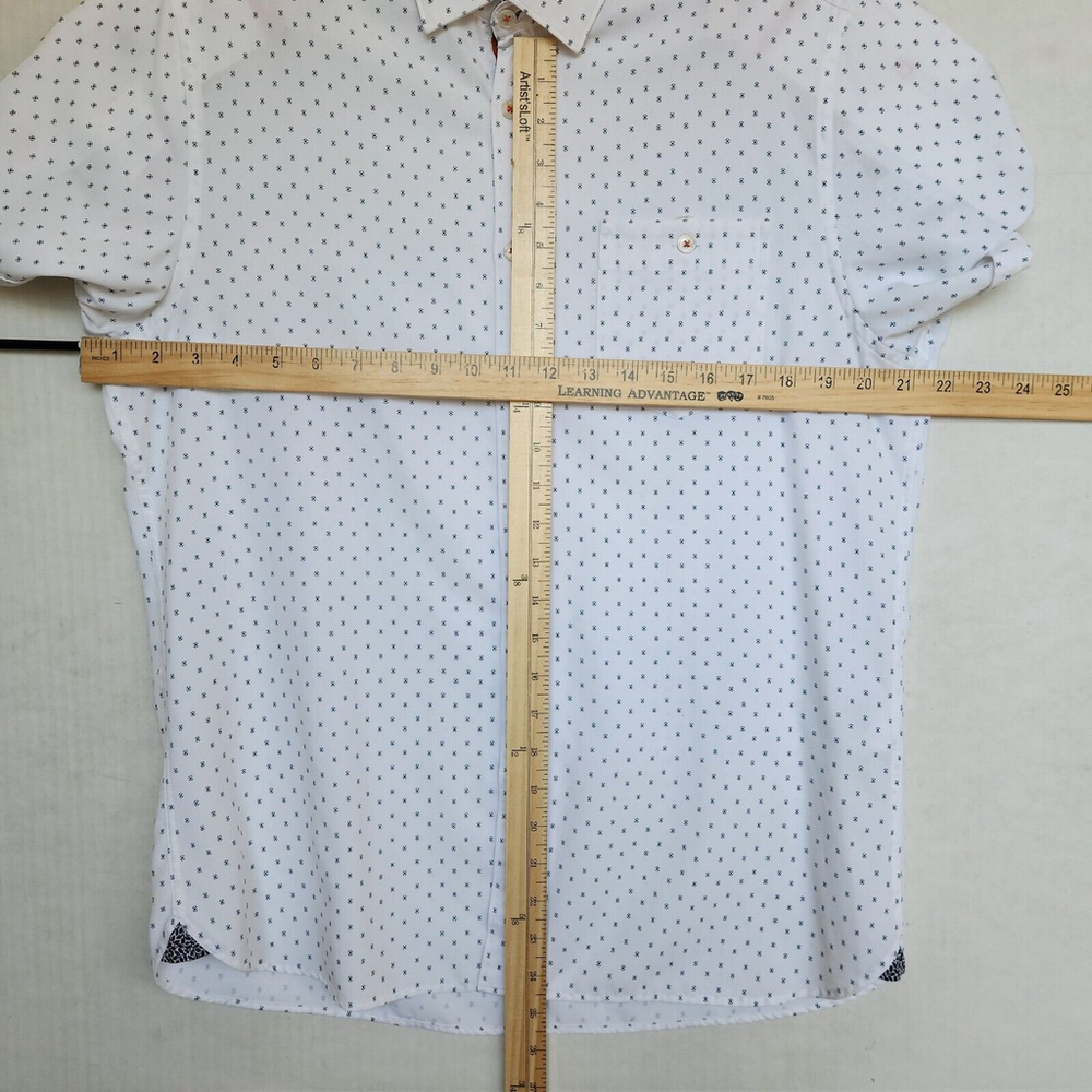 Ted Baker Evryone Luxury Short Sleeve Shirt White Geometric Turkey Size 4 US L - Picture 4 of 9